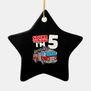 Fire Truck 5 Year Old Firefighter 5th Birthday Ceramic Tree Decoration