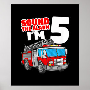 Fire Truck 5 Year Old Firefighter 5th Birthday Poster