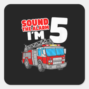Fire Truck 5 Year Old Firefighter 5th Birthday Square Sticker