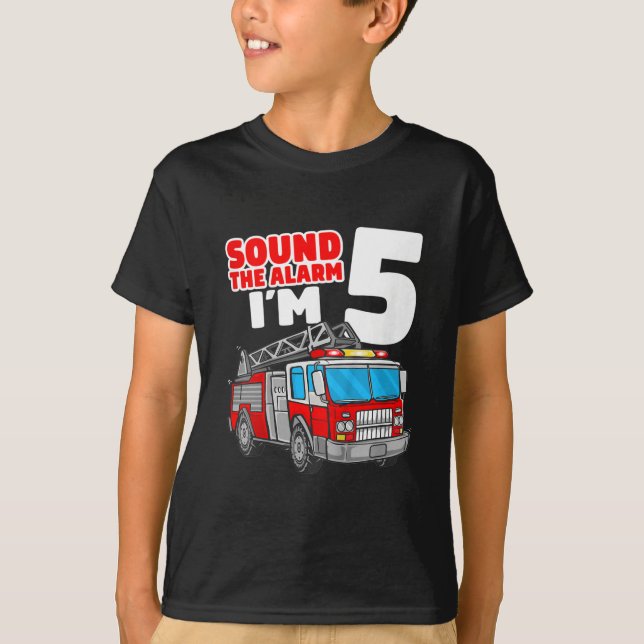 Fire Truck 5 Year Old Firefighter 5th Birthday T-Shirt (Front)