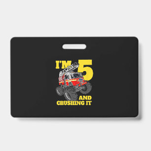 Fire Truck 5th Birthday Boy 5 Firefighter Gift ID Badge