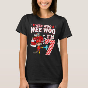 Fire Truck 7 Year Old Firefighter 7th Birthday Boy T-Shirt