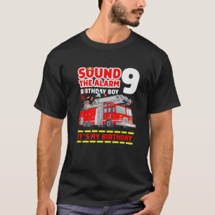 Fire Truck 9 Year Old Firefighter 9Th Birthday Boy T-Shirt