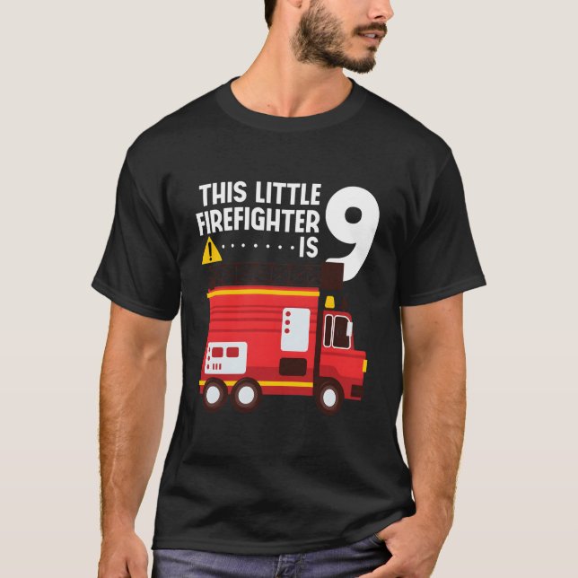 Fire Truck 9Th Birthday Firefighter Fireman 9 Year T-Shirt (Front)