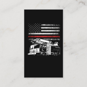 Fire Truck American Flag Firefighter Red US Line Business Card