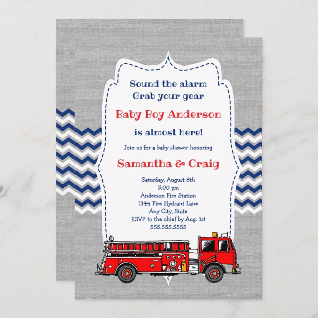 Fire Truck Baby Baby Shower Invite, room on back Invitation (Front/Back)