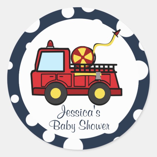 Fire Truck Baby Shower Classic Round Sticker