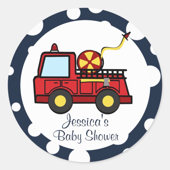 Fire Truck Baby Shower Classic Round Sticker (Front)
