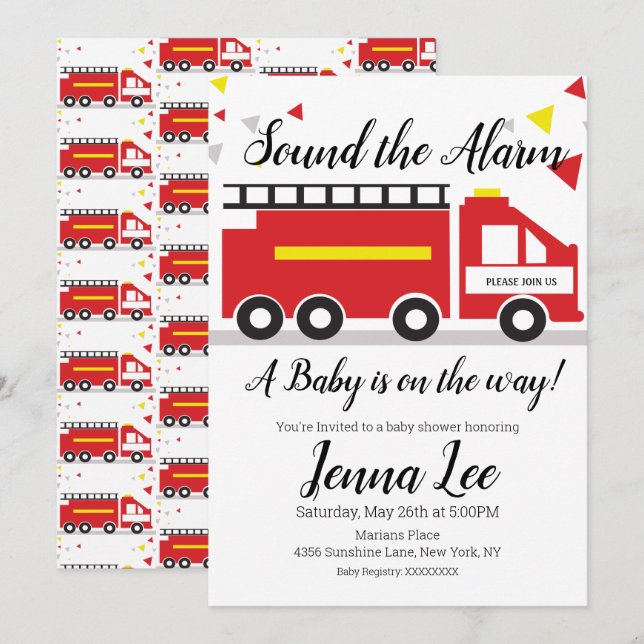 Fire Truck Baby Shower Confetti Invitation (Front/Back)