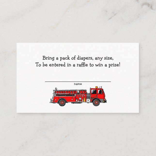 Fire Truck baby shower diaper raffle tickets Enclosure Card (Back)