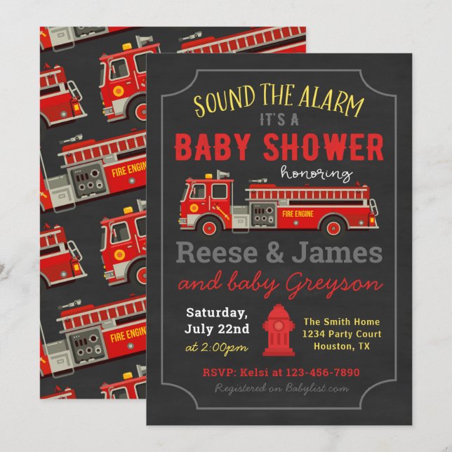 Fire Truck Baby Shower Invitation | Fire Truck (Front/Back)