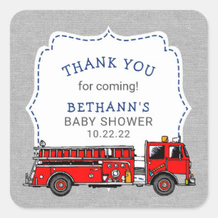 Fire Truck baby shower or birthday party favour Square Sticker