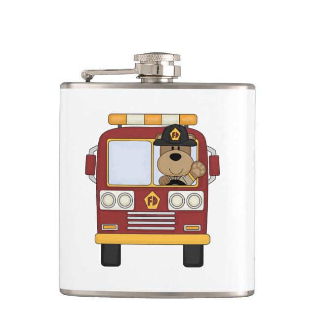 Fire Truck Bear Hip Flask (Front)