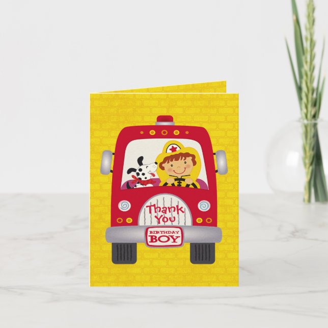 Fire Truck Birthday Boy Thank You Card (Front)