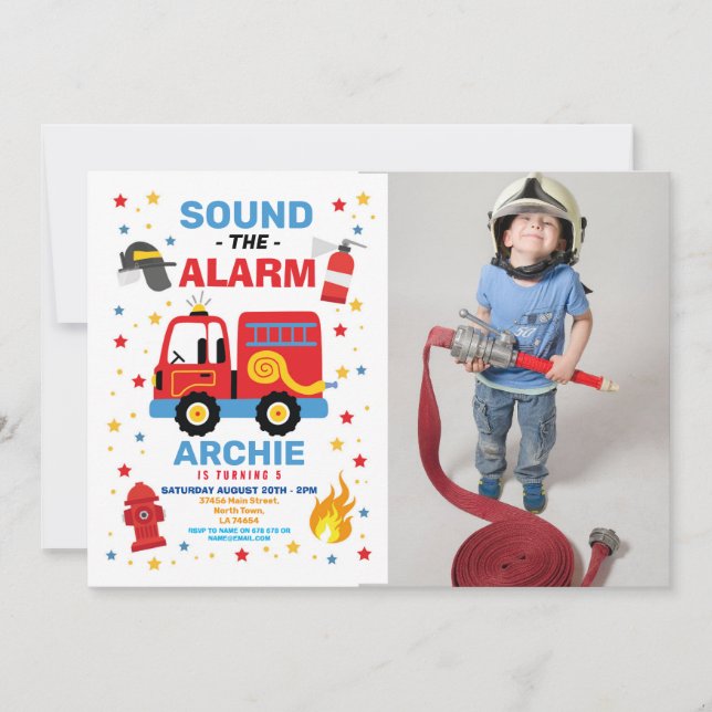 Fire Truck Birthday Engine Fireman Party Photo Invitation (Front)