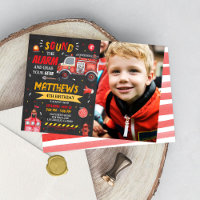 Fire Truck Birthday Fire Fighter Boy Invitation