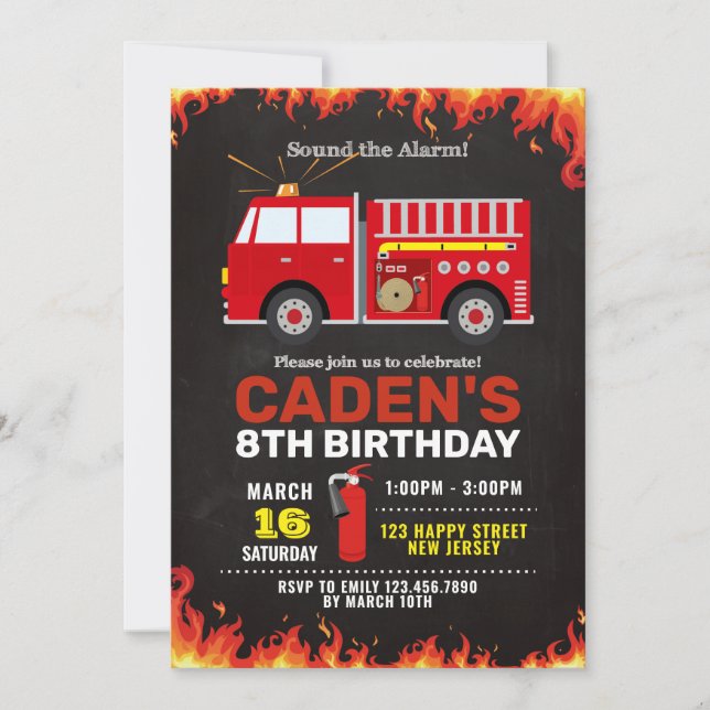 Fire Truck Birthday Invitation (Front)