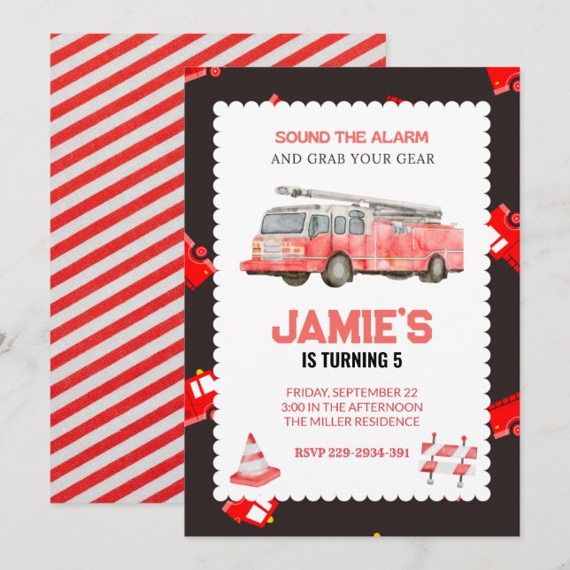Fire Truck Birthday Invitation (Front/Back)