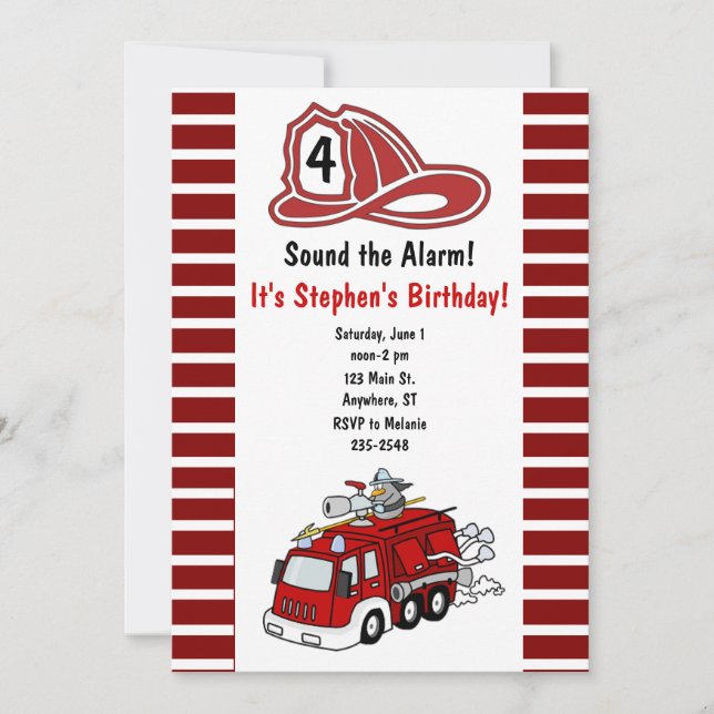 Fire Truck Birthday Invitation (Front)