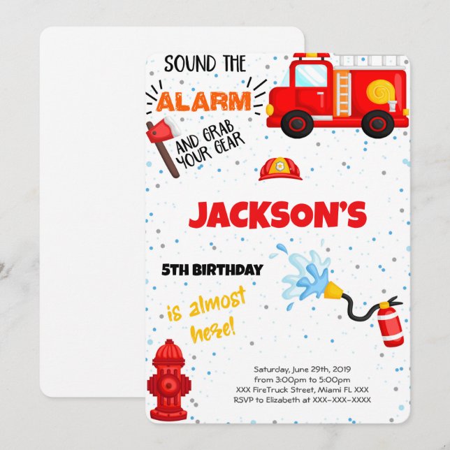 Fire Truck Birthday Invitation (Front/Back)
