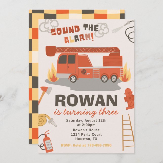Fire Truck Birthday Invitation | Fire Birthday (Front/Back)