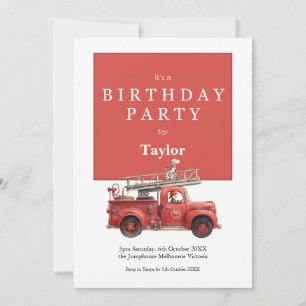 Fire Truck Birthday Invitation   Kids Party Card