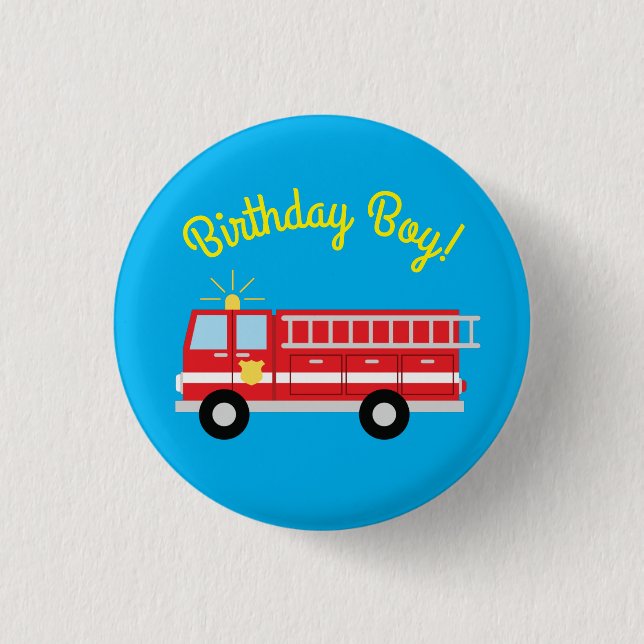 Fire Truck Birthday Party Birthday Boy 3 Cm Round Badge (Front)