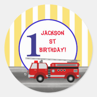 Fire truck birthday party classic round sticker
