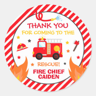 Fire truck Birthday Party Favour Decorations Classic Round Sticker
