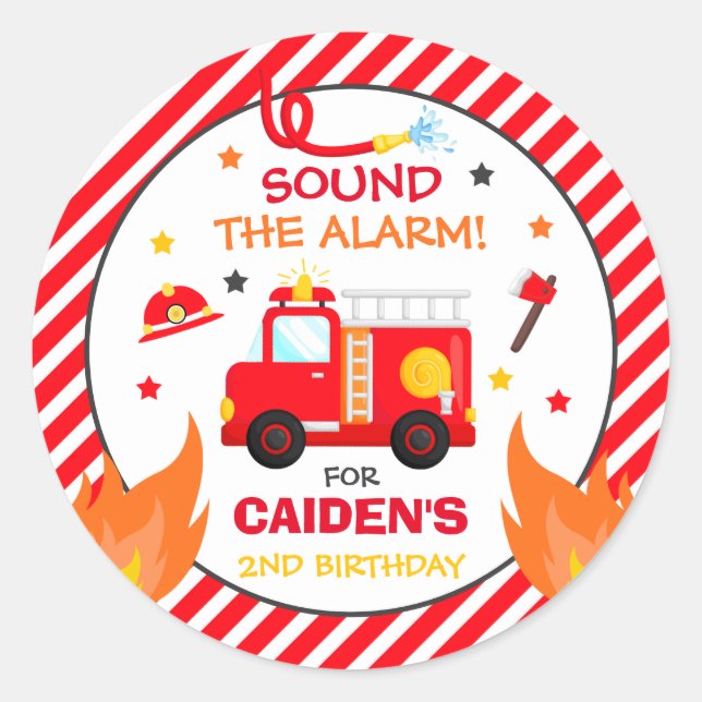 Fire truck Birthday Party Favour Decorations Classic Round Sticker (Front)