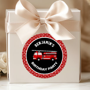 Fire Truck Birthday Party Favour Sticker
