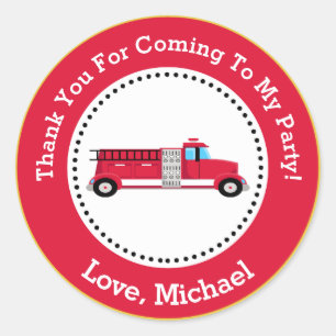 Fire Truck Birthday Party Favour Tag Sticker