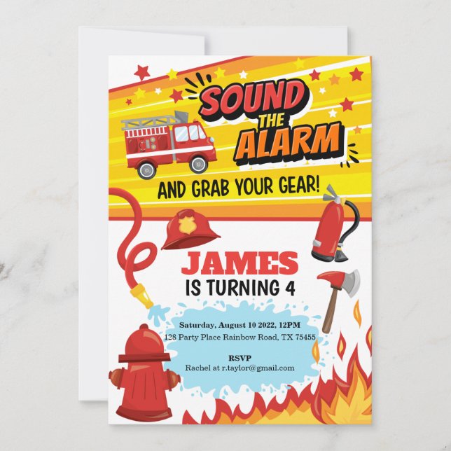 Fire Truck Birthday Party Invitation  (Front)
