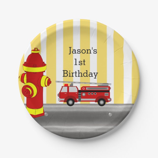 Fire truck birthday party paper plate (Front)