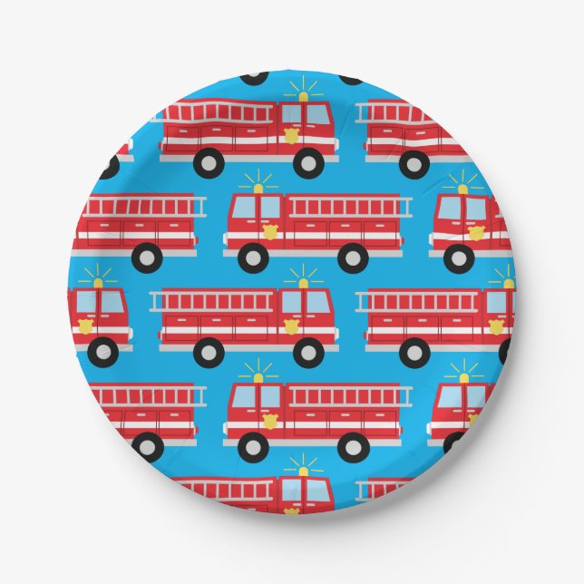 Fire Truck Birthday Party Paper Plates (Front)