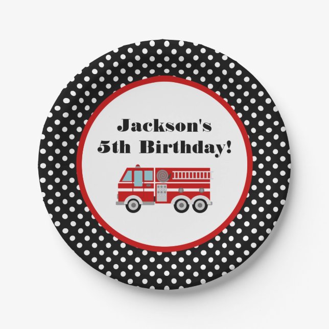 Fire Truck Birthday Party Personalised Paper Plate (Front)