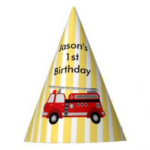 Fire truck birthday party personalised party hat