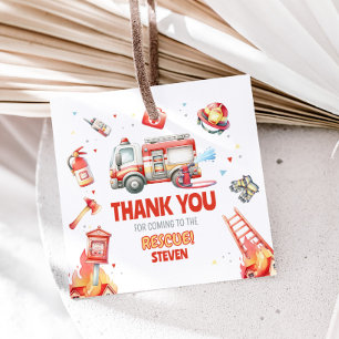 Fire Truck Birthday Party Square Favour Tags