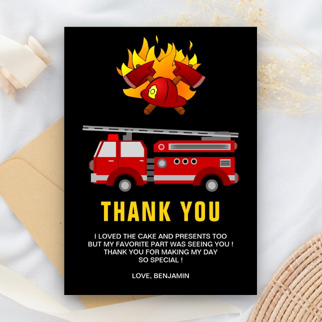 Fire Truck Birthday Party Thank You Card (Creator Uploaded)