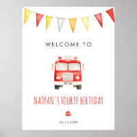 Fire Truck Birthday Party Welcome Poster
