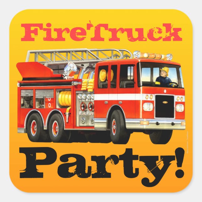 Fire Truck Birthday Square Sticker (Front)
