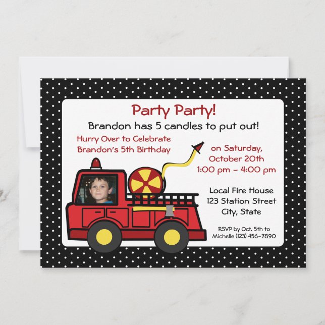 Fire Truck Birthday with Photo Invitation (Front)
