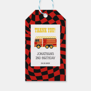 Fire Truck Black Red Chequered 2nd Birthday Gift Tags