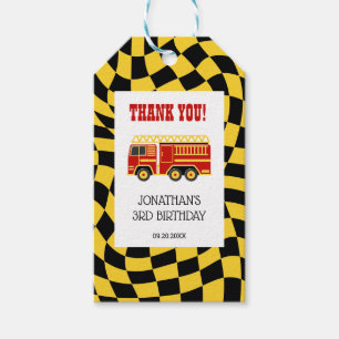 Fire Truck Black Yellow Chequered 3rd Birthday  Gift Tags