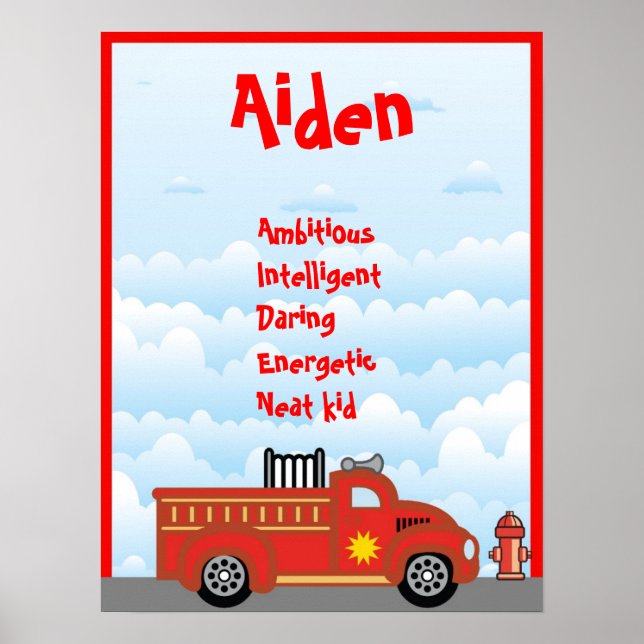 Fire Truck Boys Room Name Art Wall Poster (Front)