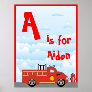 Fire Truck Boys Room Name Art Wall Poster