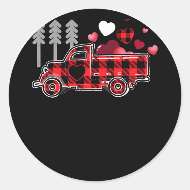 Fire Truck Buffalo Plaid Valentines Day Mum Dad So Classic Round Sticker (Front)