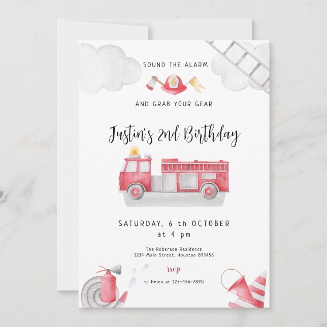 Fire truck call all units Birthday Boy  Invitation (Front)