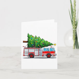 Fire Truck Christmas Tree Xmas Lights Firefighter  Card