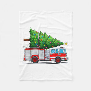 Fire Truck Christmas Tree Xmas Lights Firefighter Fleece Blanket